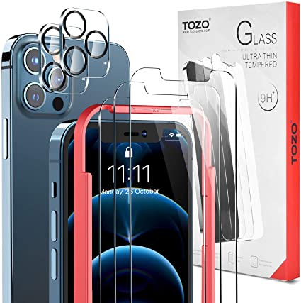 TOZO Compatible with iPhone 12 Pro 6.1 inch Screen Protector 3 Packs and 2 Packs Camera Lens Protector Premium Tempered Glass 9H Hardness 2.5D Film Case Friendly Easy install [Not for iPhone 12]