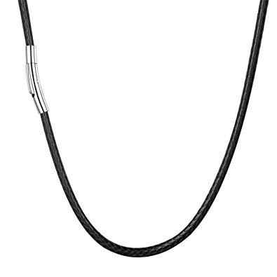 U7 2mm 3mm Black/Brown Leather Cord Necklace with Customizable Stainless Steel Clasp, Men Women Woven Wax Rope Chain for Pendant,Length 16" 18" 20" 22" 24" 26" 28" 30"