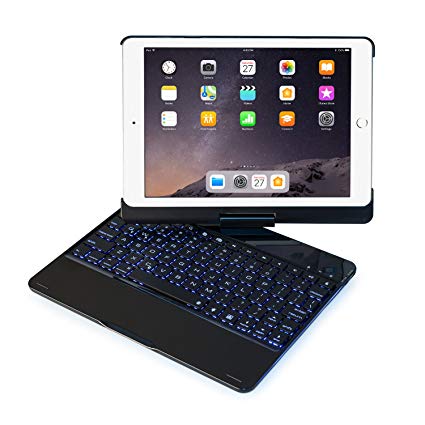 Keyboard Case Compatible with iPad 2017(5th Gen)/2018 New iPad(6th Gen)/Air/Air2/iPad Pro 9.7-360°Rotating Back Cover-Aluminum BT/Wireless Keyboard,7 Colors Backlit(Only Compatible 9.7" iPad)
