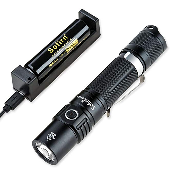 Sofirn SP31 v2.0 Tactical Flashlight Ultra Bright Cree XPL HI LED Max 1200 Lumens, Features 5 Modes and Hidden Strobe SOS with Rechargeable 18650 Battery and USB Charger
