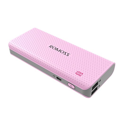 ROMOSS Sense 4 LED 10400mAh Power Bank, 2-Port External Battery Charger Portable Charger with 2.1A / 1A Output Power LED Indicator for iPhone 7 / 7Plus, iPad, Samsung Galaxy S7 and More - Pink