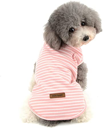 Ranphy Pet Striped Shirt Small Dog Soft Cotton Vest Puppy Cat Summer Breathable Tank Top Doggy Cute Apparel Party Clothes Pink M