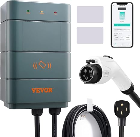VEVOR Level 2 Electric Vehicle Charging Station, 0-40A Adjustable, 9.6 kW 240V NEMA 14-50 Plug Smart EV Charger with WiFi, 22-Foot TPE Charging Cable for Indoor/Outdoor Use, ETL&Energy Star Certified