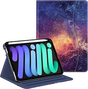 Fintie Folio Case for iPad Mini 6 2021, Multi-Angle Smart Stand Cover w/Pencil Holder & Pocket, Auto Sleep/Wake for iPad Mini 6th Generation 8.3 Inch, Galaxy