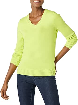 Amazon Essentials Women's 100% Cotton Long-Sleeve V-Neck Sweater