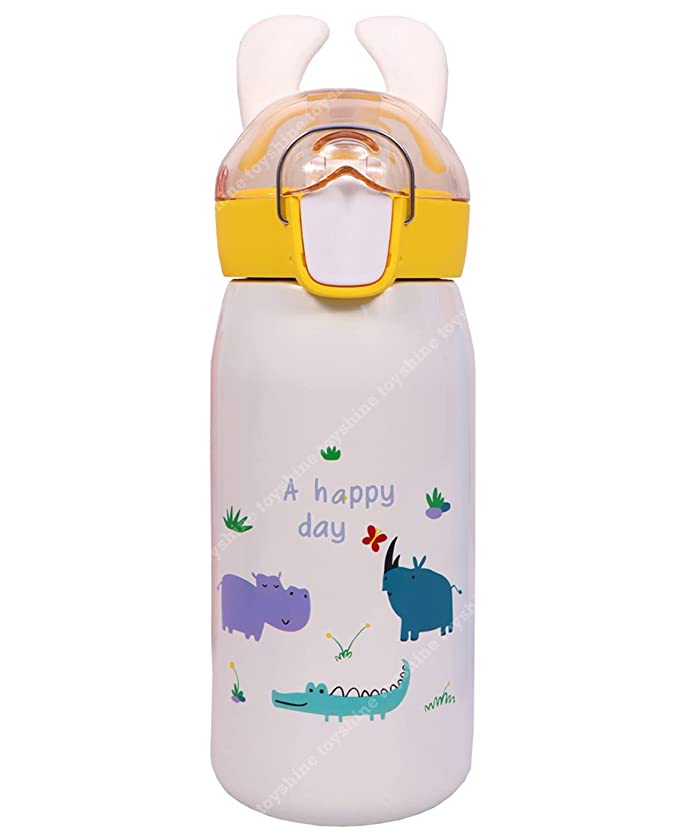 Toyshine Insulated Water Bottle for Kids Reusable Double Walled Steel Flask Metal Thermos, Spill Proof Cap Closure, BPA Free for School Home, Silicon Gripper Children's Drinkware, 530 ML, Cream