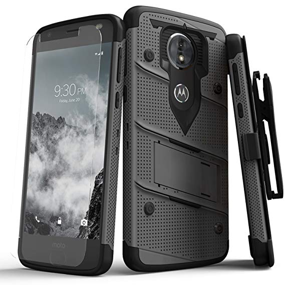 Zizo Bolt Series Compatible with Moto e5 Cruise Case Military Grade Drop Tested with Tempered Glass Screen Protector Holster e5 Play Metal Gray Black