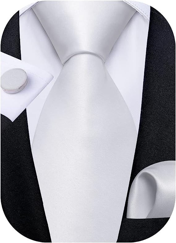 DiBanGu Mens Solid Tie Set Satin Necktie Hanky Cufflinks Set Party Wedding Business