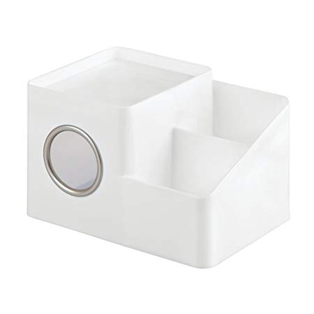 InterDesign Facial Tissue Cover and Storage Caddy for Bathroom Vanity Countertops – White/Matte Satin Boutique Box with Organizer