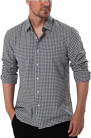 Men's Plaid Button Down Shirts Regular Fit Long Sleeve Casual Business Shirts