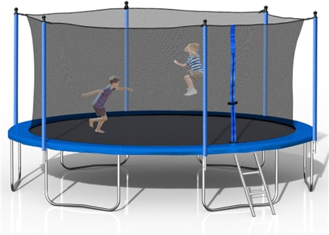 14FT Trampoline with Heavy Duty Jumping Mat for Kids & Adults, Outdoor Recreational Trampoline with Ladder and Safety Enclosure Net, Round Trampoline for Courtyard Amusement Park, ASTM Approved