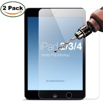 2 Pack iPad 2 3 4 Glass Screen Protector MaxTeck 026mm 9H Tempered Shatterproof Glass Screen Protector for Apple iPad 2  iPad 3  iPad 4 97 inch - Lifetime Warranty