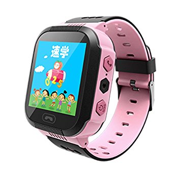 Q528 Kids GPS Tracker Watch Kids Smart Watch with Flash Light 1.44" Touch Screen SOS Call Location Finder Device Tracker Kid Safe Anti Lost Monitor Watch (PINK)