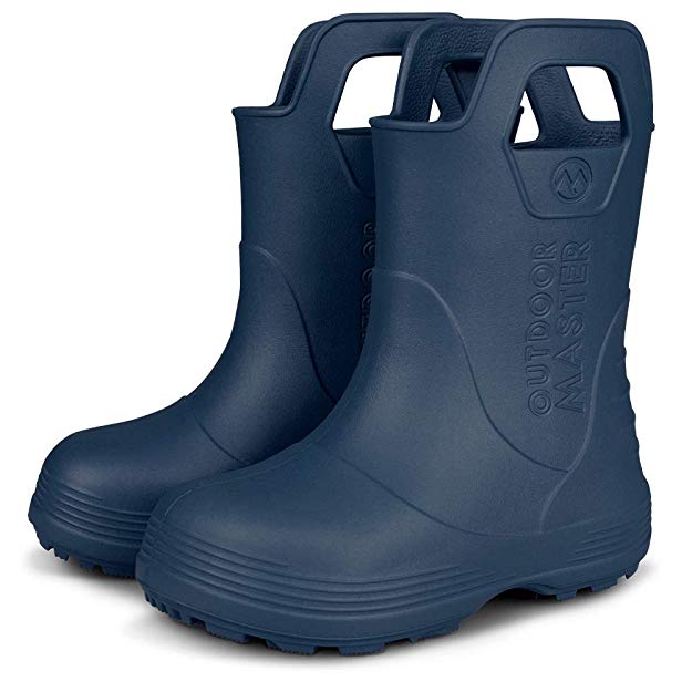 OutdoorMaster Kids Toddler Rain Boots with Easy Pull-On Handles for Boy Girl