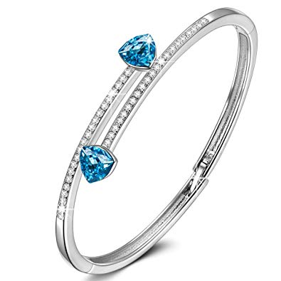 LADY COLOUR Pole to Pole Double Heart Designed 7.5" Bangle Bracelets for Women, Crystals from Swarovski