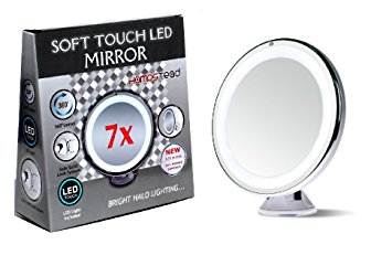 Hampstead Vanity | Makeup Mirror | Bathroom Magnification Mirrors | Dimmable Led Lighted Mirror has 360° Swivel | Solid Suction Cup | 7x Magnification | Perfect for Travel.