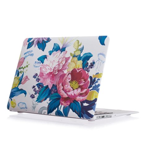 Coldel New Art Fashion Pattern Series Ultra Slim Light Weight Matte Rubberized Hard Case Cover for MacBook Pro 13 inch Retina (Model: A1425/A1502)-Peony