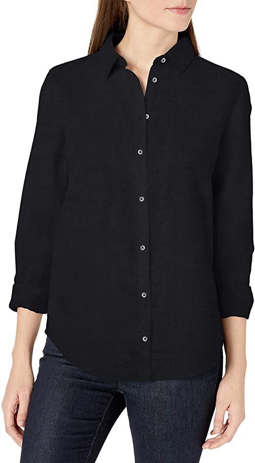 Amazon Essentials Women's Classic-Fit Long-Sleeve Linen Shirt