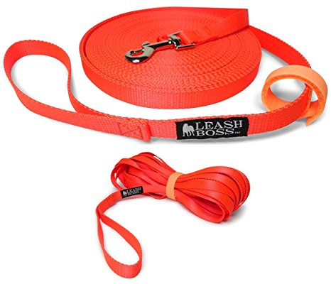 Leashboss Long Trainer - 3/4 Inch Nylon Dog Training Leash with Storage Strap - USA Made