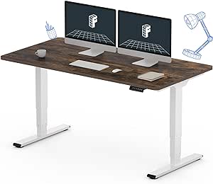 FLEXISPOT Stand Up Desk 3 Stages Dual Motor Electric Standing Desk 55x28 Inch Whole-Piece Board Height Adjustable Desk Electric Sit Stand Desk(White Frame   Special Walnut Desktop, 2 Packages)