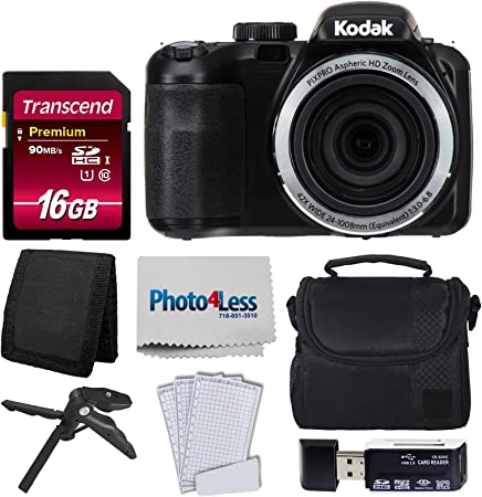 Kodak PIXPRO AZ421 Digital Camera (Black)   Camera Case   Transcend 16GB SDHC Class10 UHS-I Card 400X Memory Card   USB Card Reader   Table Tripod   Accessories