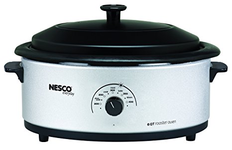 Nesco, 4816-47, Roaster Oven with Porcelain Cookwell, 6 Quart, Silver/Black