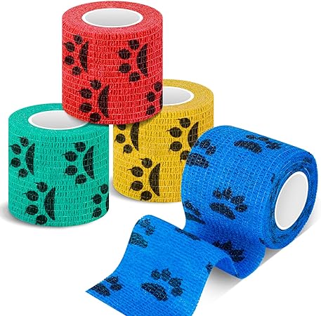 AhlsenL 4 Rolls Cohesive Bandages, Self Adherent Wrap Elastic Bandage Breathability Non-Woven Cohesive Gauze Rolls Pet Vet Wrap Tape for Animals Sport Wrist Healing Ankle Sprain Swelling