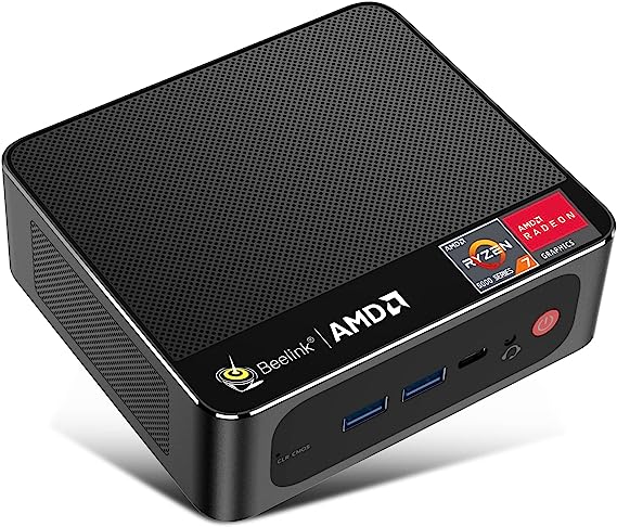 Beelink Mini PC AMD Ryzen7 5800H 8C/16T(Up to 4.4GHz) AMD Radeon Graphics, 32G DDR4 3200Mhz 500G M.2 NVME pcle SSD, wifi6 BT5.2 1000M LAN USB-C, Support Triple Display 4K@60Hz,Gaming/Office/Home