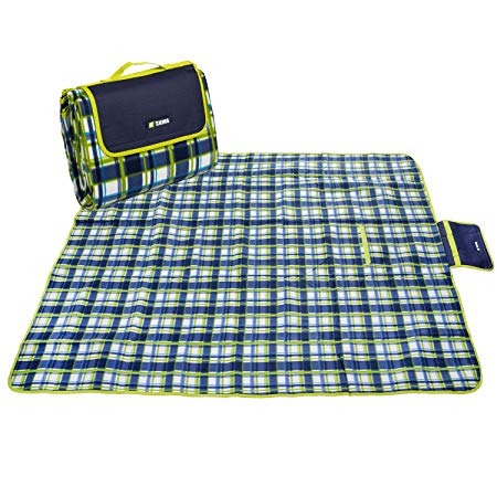 apollo walker Extra Large Waterproof Camping Blanket Mat Fleece Picnic Blanket Tote,Suitable for Outdoor Travel, Barbecue, Camping Life.(80x60-Inch)(Green)