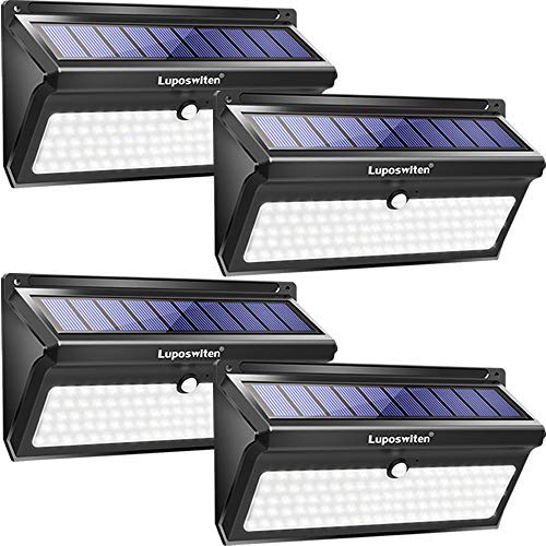 Solar Lights Outdoor, Luposwiten 100 LED Waterproof Solar Powered Motion Sensor Security Light, Solar Fence Wall Lights for Patio, Deck, Yard, Garden (4 Pack)