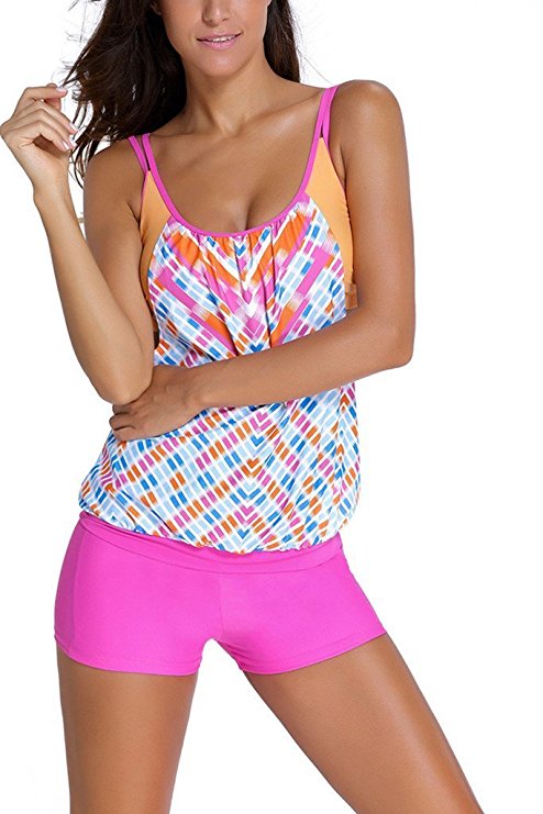 Dokotoo Womens Stripes Lined up Double up Tankini Top Sets Swimwear