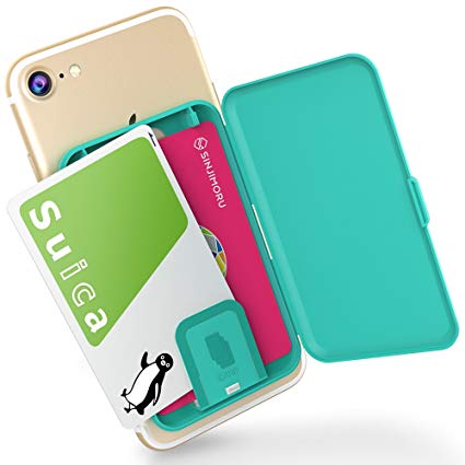 Phone Card Holder, SINJIMORU Stick-on Phone Card Case/Phone Wallet/Credit Card Holder on Back of Phone for up to 3 Cards and Cash. Sinjimoru Card Zip, Mint Blue.