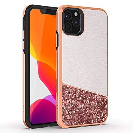 ZIZO Division Series iPhone 11 Pro Max Case - Military-Grade Protection White Leather/Rose Gold Crystal Glitter - Designed for 2019 Apple iPhone 11 Pro Max - Wanderlust