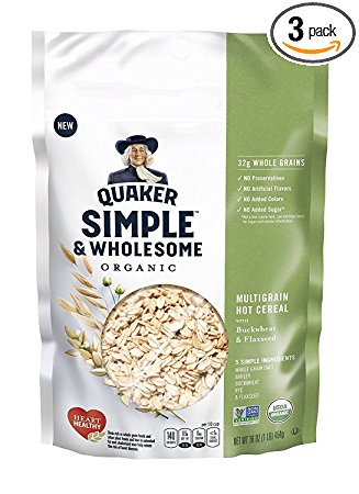 Quaker Simple & Wholesome Organic Multigrain Hot Cereal, Oats with Barley, Buckwheat, Rye & Flaxseed, 1 lb Bags, 3 count