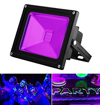 UV LED Black Light, YKDtronics Indoor/Outdoor 20W UV LED Flood Light, Ultra Violet LED Flood Light for Neon Glow, Blacklight Party, Stage Lighting, Fluorescent Effect, Glow in the Dark and Curing