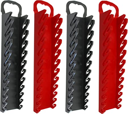 11-Tool Gripper Wrench Organizer Tool Tray Kit for Stubby or Line Wrenches (4 Piece Kit, Black & Red)