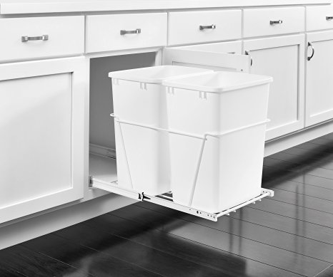 Rev-A-Shelf - RV-18PB-2 S - Double 35 Qt. Pull-Out White Waste Containers with Full-Extension Slides