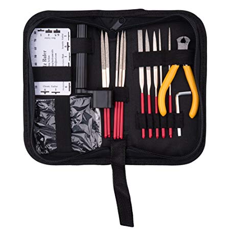 Petift Guitar Repair Kit-Set of 15pcs Guitar Repair Maintenance Fix Care Tools Includes Clean Cloth,Frets Nut File,String Winder,String Cutter,Hex Wrench,String Action Ruler for Guitar Ukulele Bass