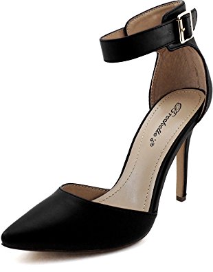 Breckelles Womens Ankle Strap Pointy Toe Heels