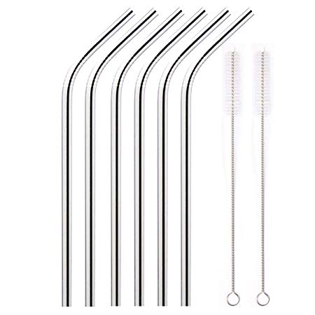 EHME Stainless Steel Drinking Straws, Set of 6, Reusable Metal Drinking Straws, Free Cleaning Brush Included