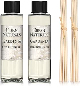 Urban Naturals Gardenia Scented Oil Reed Diffuser Refill | Includes a Free Set of Reed Sticks! Jasmine, Ylang Ylang, Tuberose & Amber Notes, 4 oz (2 Pack)