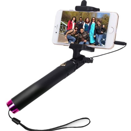 Selfie Stick,SUFUM Wired Extendable Self-portrait Monopod Handheld with Adjustable Phone Holder and Built-in Remote Shutter for iphone Samsung,etc.