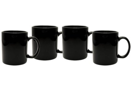 Culver 11-Ounce Hampton Ceramic Mug, Black, Set of 4