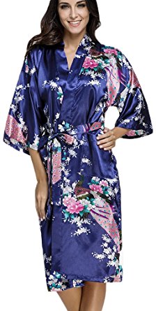 FLYCHEN Women's Satin Kimono Robe Sleepwear For Ladies Plus Size