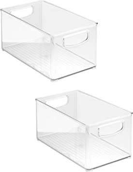 UPGRADED 2 x Clear Organizer Storage Bin with Handle Compatible with Kitchen I Best Compatible with Refrigerators, Cabinets & Food Pantry - 10" x 5" x 6"