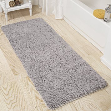 Lavish Home Memory Foam Shag Bath Mat 2-Feet by 5-Feet- Grey