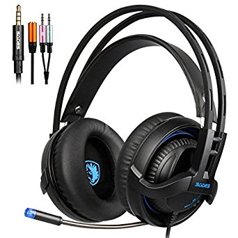 SADES 935 New Xbox One PS4 Gaming Headset Over the ear 3.5mm Jack Headphone with Retractable Microphone for PC Laptop Mobilephone