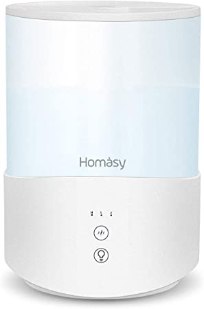 Homasy Humidifiers for Bedroom, Babies and Office, Essential Oil Diffuser with 7-Color Night Lamps, Top Fill and Easy to Clean Design, Long Working Time and Waterless Auto Shut Off