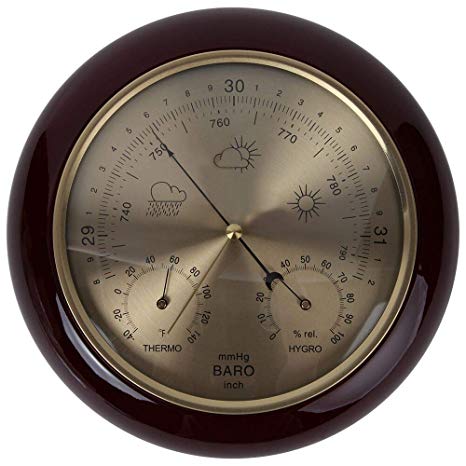Lily’s Home Weather Station Wall Decor, Wood Frame Barometer, Thermometer and Hygrometer