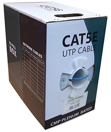 CAT5E PLENUM 1000FT SOLID 350MHZ 24AWG UTP BULK BLUE CMP NETWORK LAN CABLE